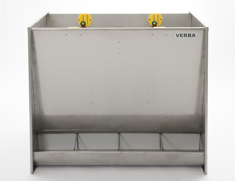 A00-1043D KR stainless steel dry feed trough for fattening pigs Stainless steel dry feed trough for fattening pigs, 4 feeding compartments