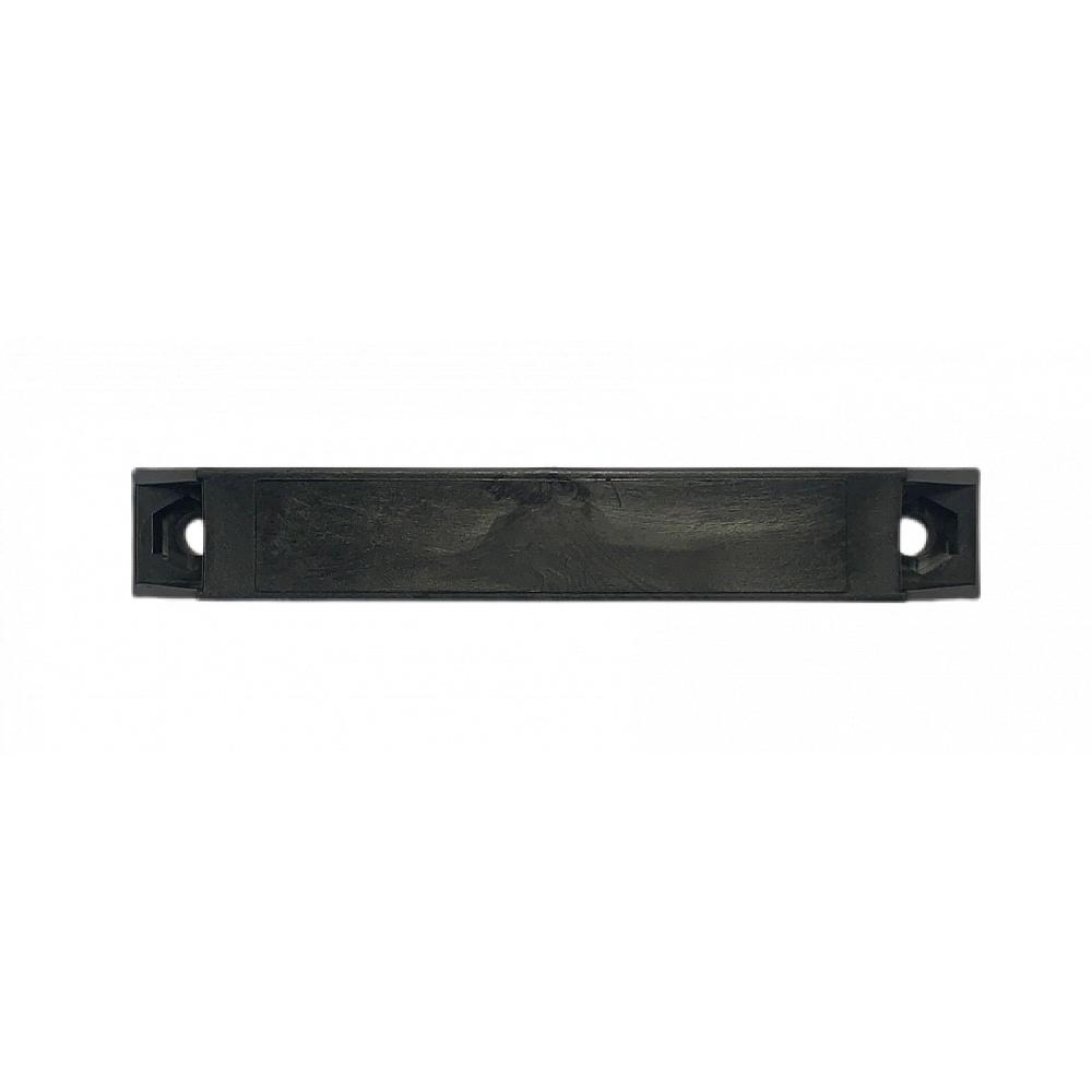 Top view of black handle Top view of a black plastic handle